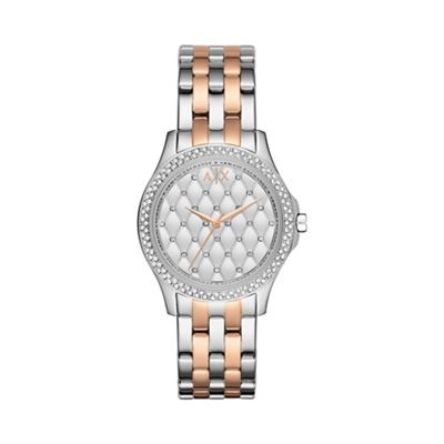 Ladies silver and rose gold 3 hand date watch ax5249